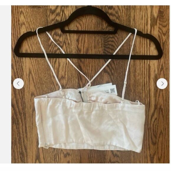 NWT Zara Cut-Out Satin Effect Crop Top Champagne Beige-Pink Size XS - Picture 4 of 5